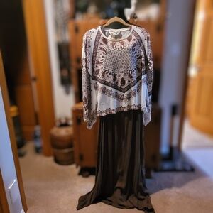 #143 Bohemian Patterned Top with Long Brown Maxi Dress